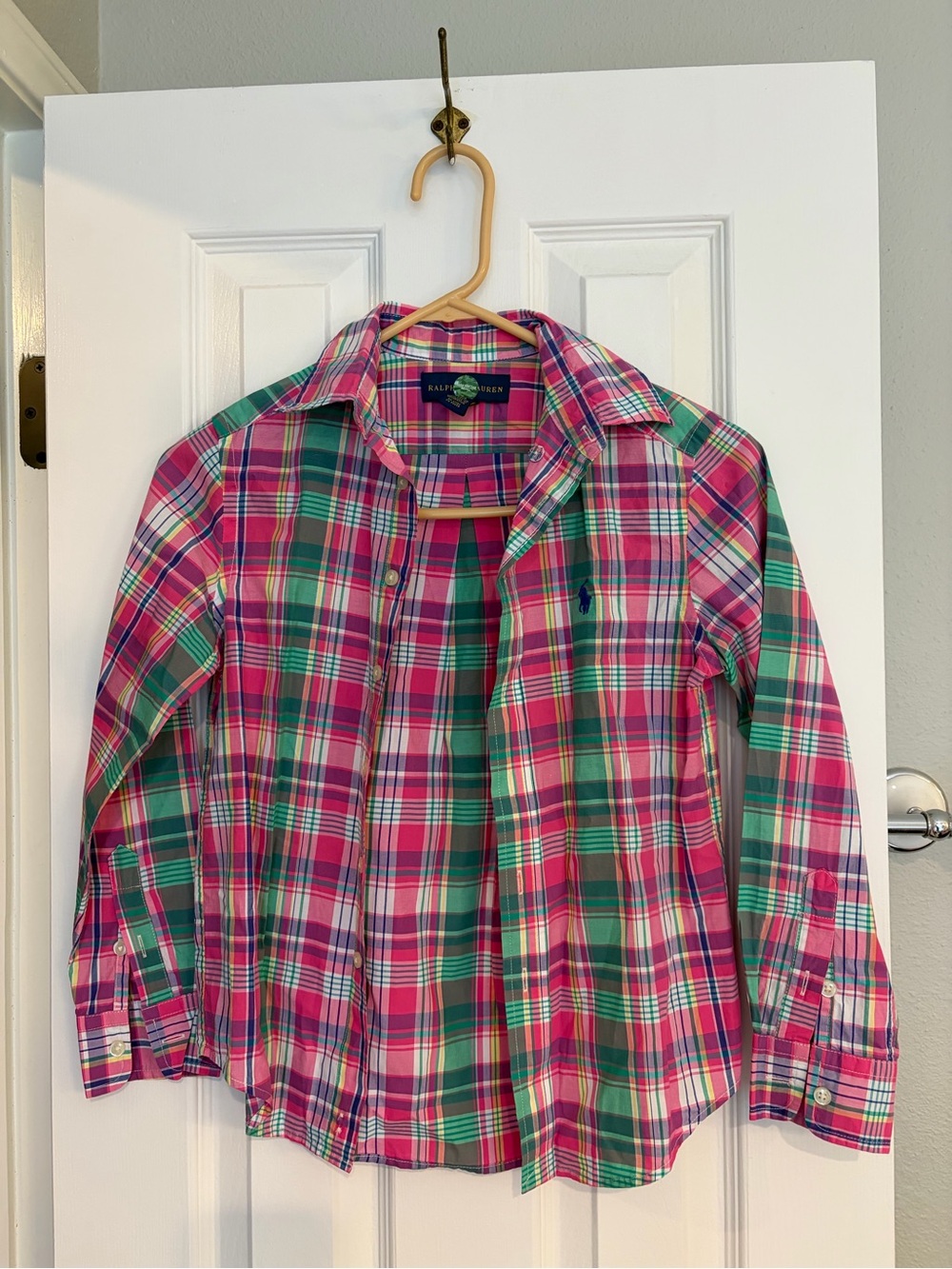 Ralph Lauren Boys Plaid Button Up Shirt Size 8 Small Cotton